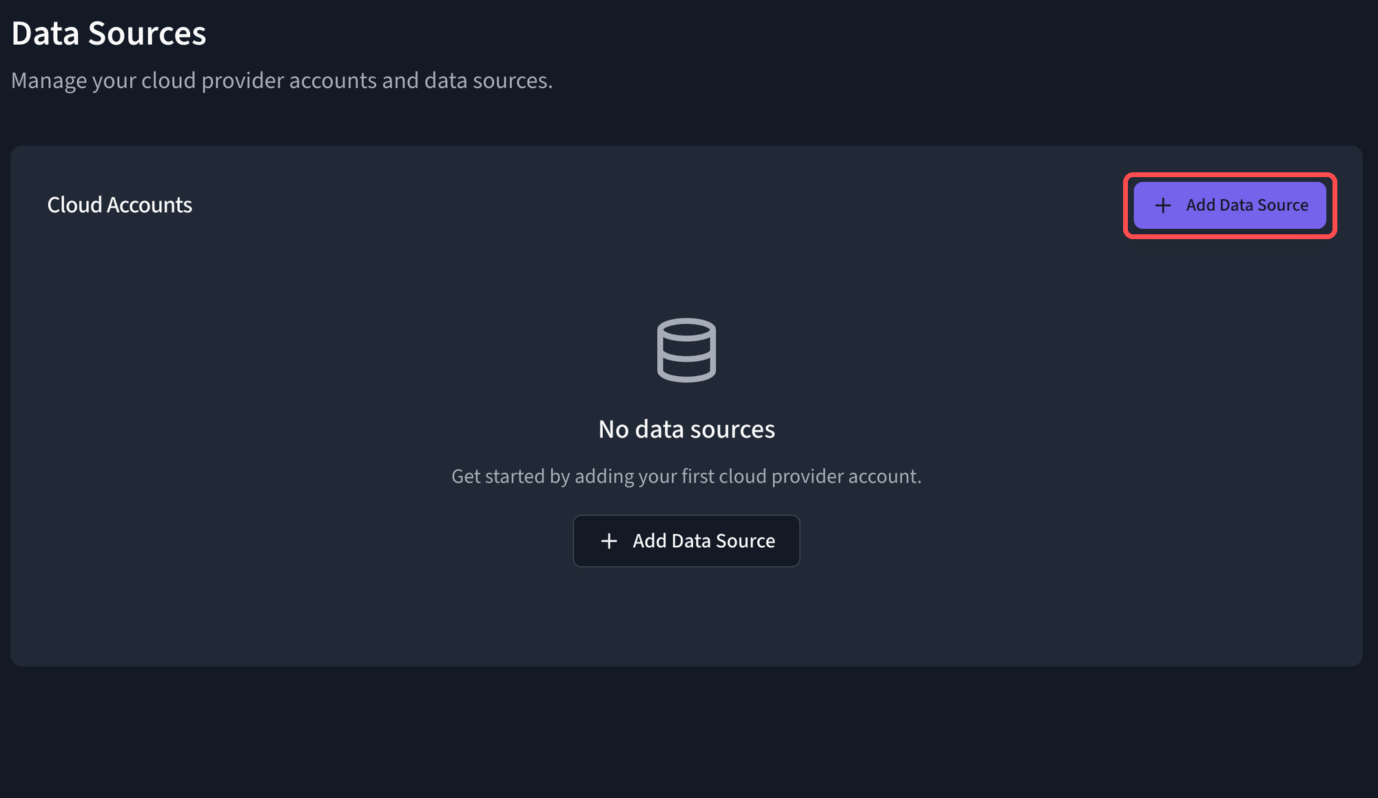 The Data Sources page in Stratusphere, with the Add Data Source button